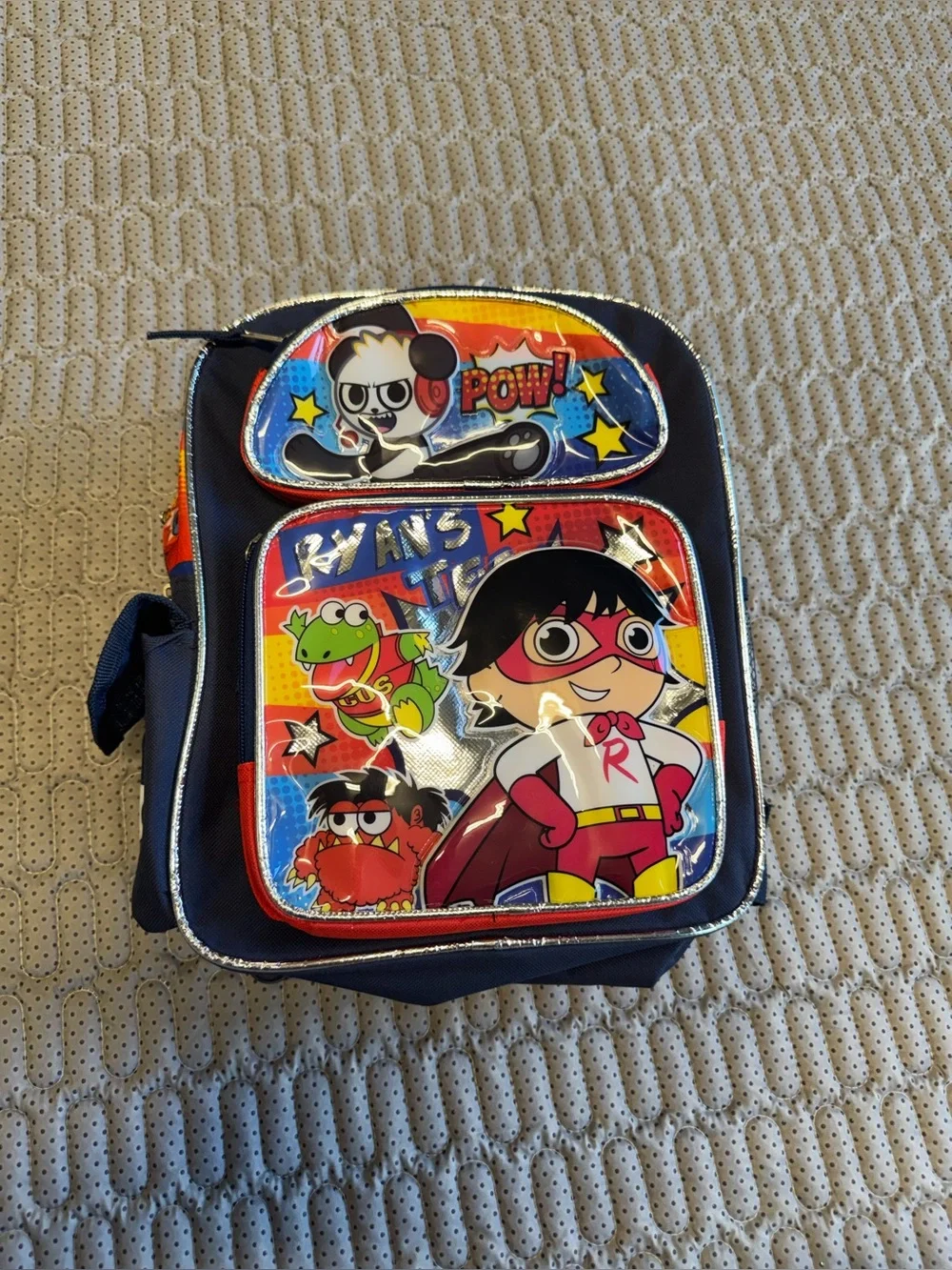 Kids Cartoon Superhero Backpack in Blue, Red and Yellow